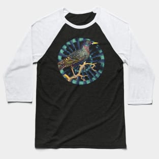 Common Starling Retro Circle Wheel Design Baseball T-Shirt